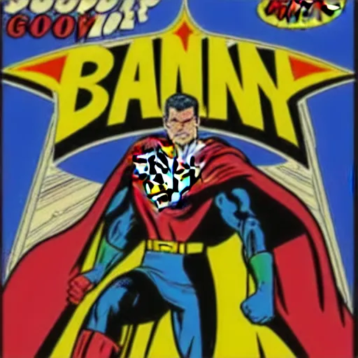 Image similar to a comic book super hero who is just really good at pinball and throws pinball machines he has a long cape his left hand is missing and instead is a launcher from a pinball machine, 4k, highly detailed, heroic pose, graphic novel, bright colors, dark lines