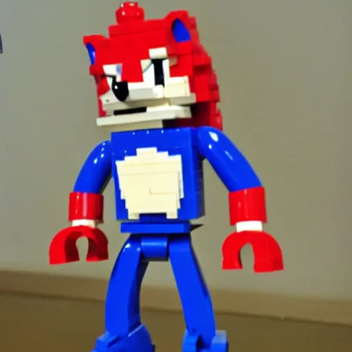 Prompt: sonic made with lego