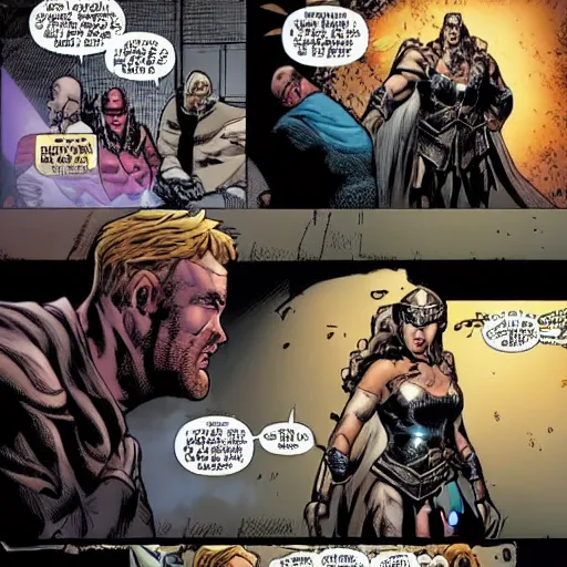 Prompt: Thor enlists the help of Valkyrie, Korg and ex-girlfriend Jane Foster to fight Gorr the God Butcher, who intends to make the gods extinct.