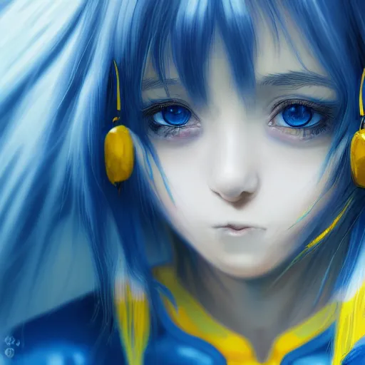 Image similar to a portrait of anime ukrainian blue and yellow girl, crying with eye drops, concept art, trending on artstation, highly detailed, intricate, sharp focus, digital art, 8 k