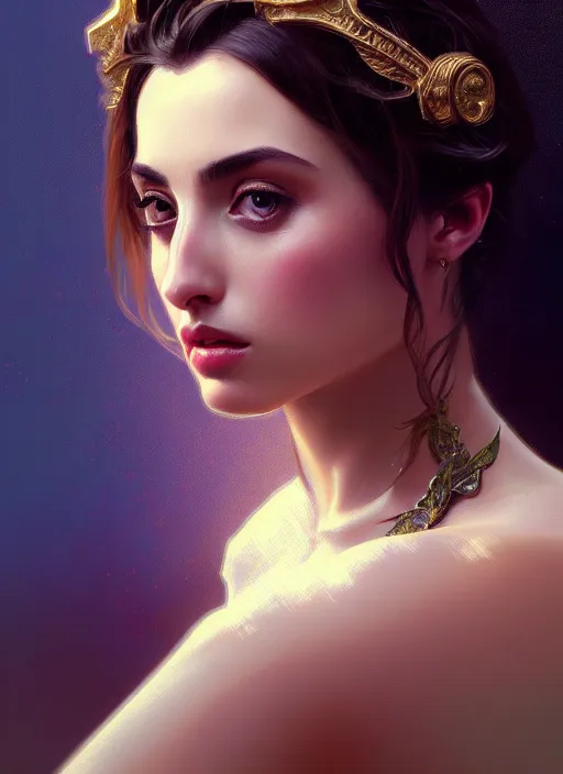 Prompt: portrait of ana del armas, intricate, elegant, glowing lights, highly detailed, digital painting, artstation, glamor pose, concept art, smooth, sharp focus, illustration, art by wlop, alphonse mucha and craig mullins