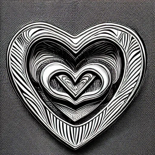 Image similar to a chrome carved heart, highly detailed, intricate artwork, graphic style of Patrick Gleason very coherent symmetrical artwork, depth of field, bokeh