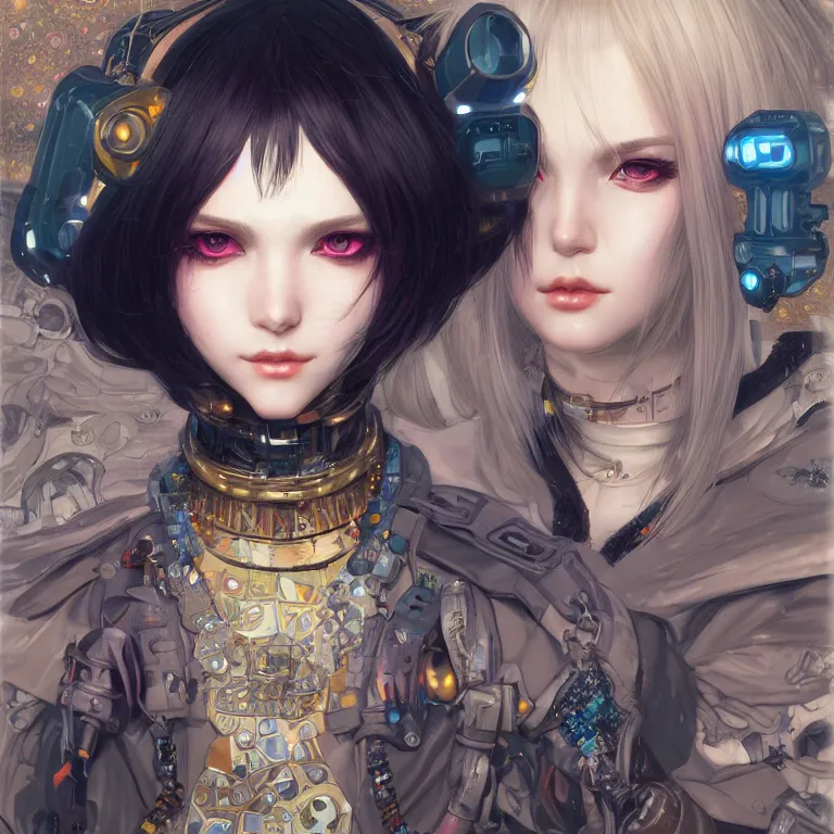 Image similar to portrait of beautiful bimbo, cyberpunk, Warhammer, highly detailed, artstation, illustration, art by Gustav Klimt and Range Murata and Ilya Kuvshinov and Sakimichan