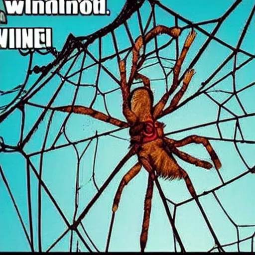 Image similar to advice animal meme emma watson hanging from and trapped in a giant spider web