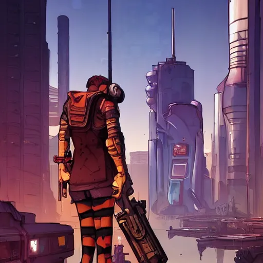 Image similar to science fiction city, borderlands 3 concept art, llustration, cyberpunk dark fantasy art, gta 5 cover, official fanart behance hd artstation by jesper ejsing, by rhads, makoto shinkai and lois van baarle, ilya kuvshinov, ossdraws