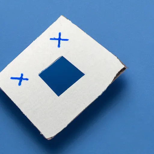 Image similar to a photo of a piece of cardboard with tic tac toe on it made of blue tape, gray background