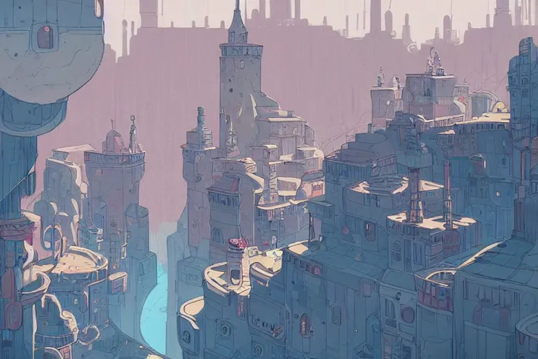 Image similar to landscape with a great roman city, in the style of gris, trending on artstation