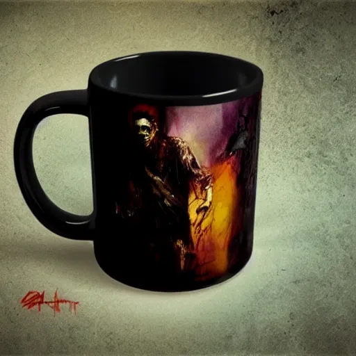 Prompt: art by christopher shy on a mug