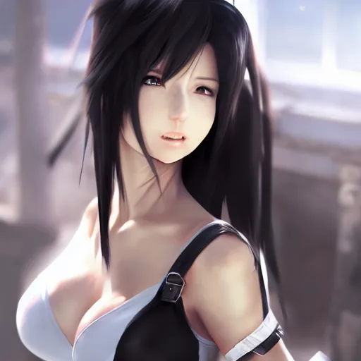 Image similar to alternate outfit of tifa lockhart by wlop, rossdraws, mingchen shen, bangkuart, sakimichan, yan gisuka, jeongseok lee, artstation, 4k