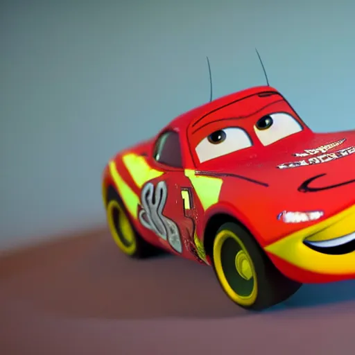 Image similar to black lightning mcqueen, claymation, 8 k, cgosociety,