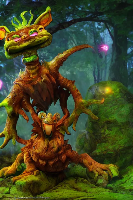 Image similar to arcane fantasy art giant shreak!!! elemental wood rock bastion forged gemstone enchanted forest troll, global illumination ray tracing hdr fanart arstation by sung choi and eric pfeiffer and gabriel garza and casper konefal lisa frank zbrush central hardmesh radiating a glowing aura