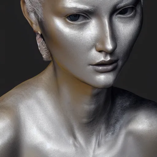 Image similar to portrait of statue woman, chrome, reflect, 8 k uhd, unreal engine, octane render in the artstyle of john park and greg rutkowski