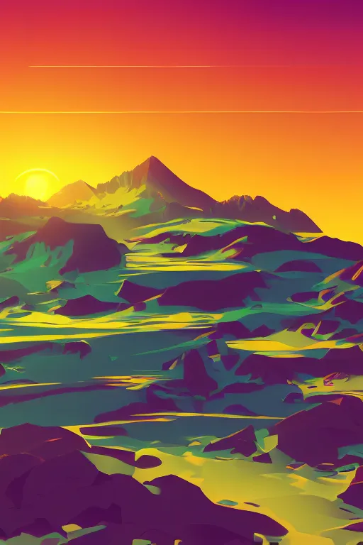 Image similar to sunrise mountain water vector illustration digital art by james gilleard trending on artstation