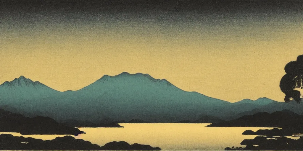 Image similar to savannah mountain range at night by ohara koson, 1 9 1 0