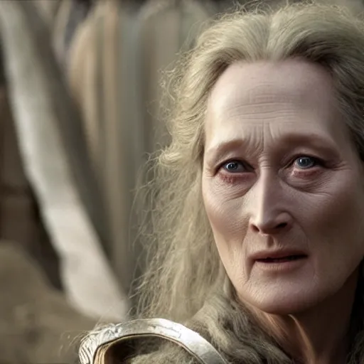 Prompt: first photos of 2 0 2 4 female lotr remake - meryl streep as denethor, ( eos 5 ds r, iso 1 0 0, f / 8, 1 / 1 2 5, 8 4 mm, postprocessed, crisp face, facial features )