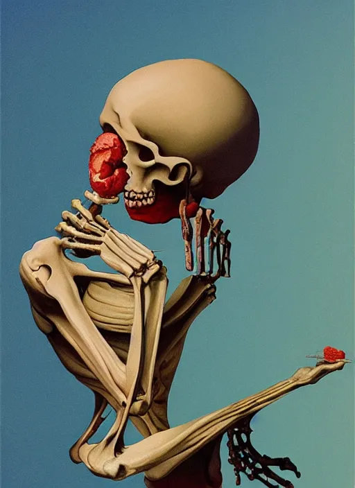 Image similar to woman skeleton holding ice cream Edward Hopper and James Gilleard, Zdzislaw Beksinski highly detailed