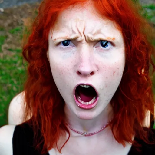 Image similar to young red headed woman in a hunger induced fit of rage