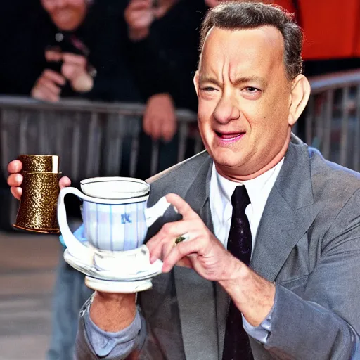 Image similar to tom hanks sipping on tea