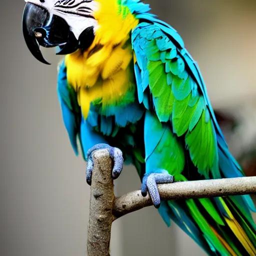 Prompt: hybrid green blue macaw parrot