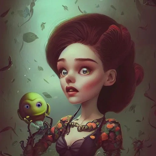 Image similar to Lofi portrait with a small creature, Pixar style by Joe Fenton and Stanley Artgerm and Tom Bagshaw and Tim Burton