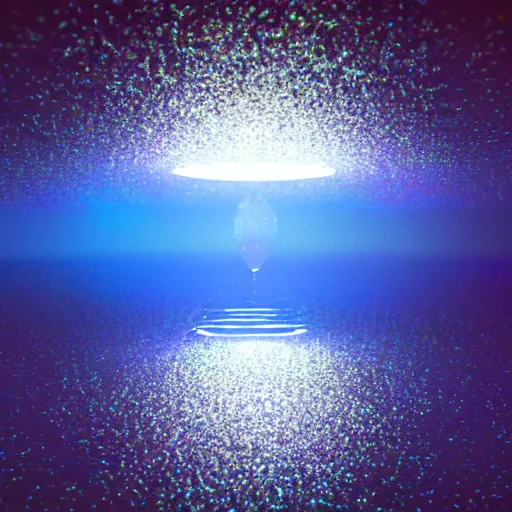 Image similar to Microcosm Inside Water Droplet 8K 3D VRay volumetric lighting trending on Artstation Unreal Engine sunshine rays pixiv polished iridescent hyperrealism glowing neon holographic geometric Behance HD beautiful ambient occlusion artwork