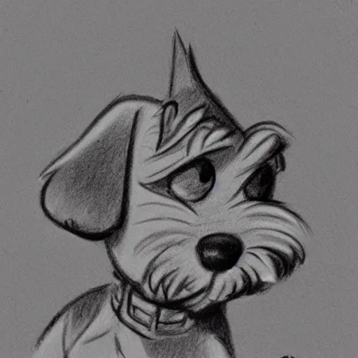 Image similar to milt kahl pencil sketch of happy mini schnauzer