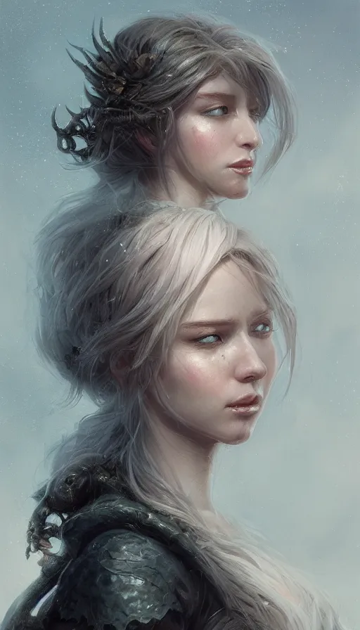 Image similar to A head and shoulders portrait of an attractive fairy by Greg Rutkowski, Sung Choi, Mitchell Mohrhauser, Maciej Kuciara, Johnson Ting, Maxim Verehin, Peter Konig, Bloodborne, 8k photorealistic, cinematic lighting, HD, high details, dramatic, dark atmosphere, trending on artstation