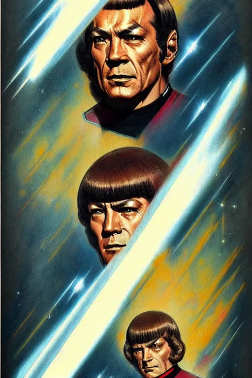 Prompt: (((((1970s star trek poster art . muted colors.))))) by Jean-Baptiste Monge !!!!!!!!!!!!!!!!!!!!!!!!!!!