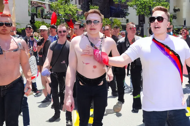 Image similar to elon musk dressed as cowbay at gay parade