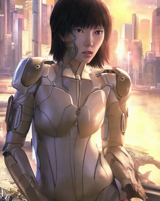 Image similar to weta disney pixar movie still portrait photo of motoko kusanagi ghost in the shell : : as cyborg woman by pixar : : by weta, wlop, ilya kuvshinov, rossdraws, artgerm, marvel, maxim cover, latex, octane render, sweaty, iridescent, bright morning, anime, liosh, mucha : :