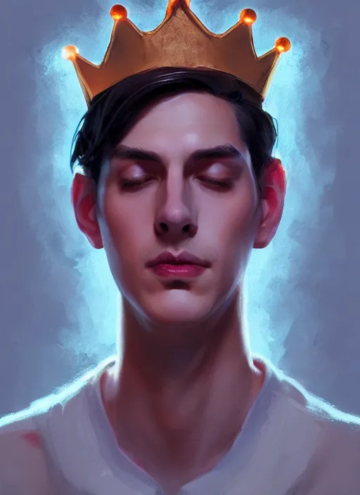 Image similar to portrait of jughead jones, wearing a crown, eyes closed, intricate, elegant, glowing lights, highly detailed, digital painting, artstation, concept art, smooth, sharp focus, illustration, art by wlop, mars ravelo and greg rutkowski