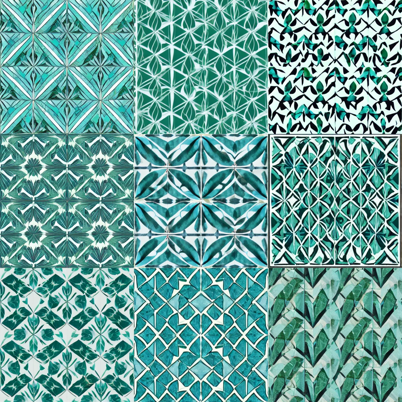 Prompt: beautiful teal geometric tile design with monstera leaves