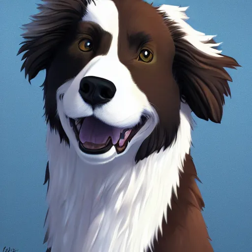 Prompt: wide angle beautiful full body portrait of a strong male anthropomorphic anthro border collie fursona, furry art, furaffinity, beautiful, glamor pose, detailed, aesthetic, trending on artstation