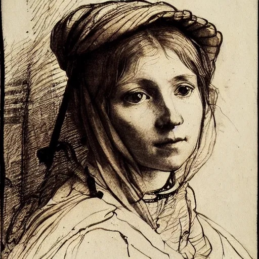 Image similar to materials ink and pen study portrait of a peasant girl by anders zorn, hans holbein the younger, jan van eyck