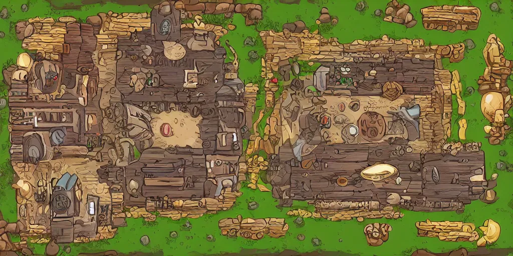 Prompt: A high detailed vector art presenting an aerial view of a RPG tavern by dofus , Patreon content, containing tables and walls, HD, straight lines, vector, grid, dnd map, map patreon, fantasy maps, foundry vtt, fantasy grounds, aerial view ,dungeondraft , tabletop, inkarnate, dugeondraft, roll20