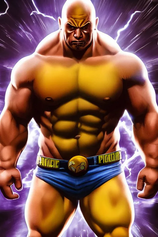 Image similar to Breathtaking comic book style of Pikachu with the body of Dwayne Johnson, high quality, 8k, very detailed