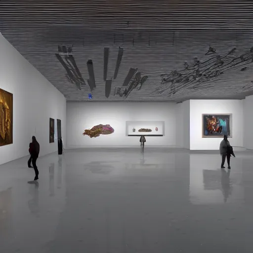 Prompt: A large museum hall contains many artworks,unreal engine 5