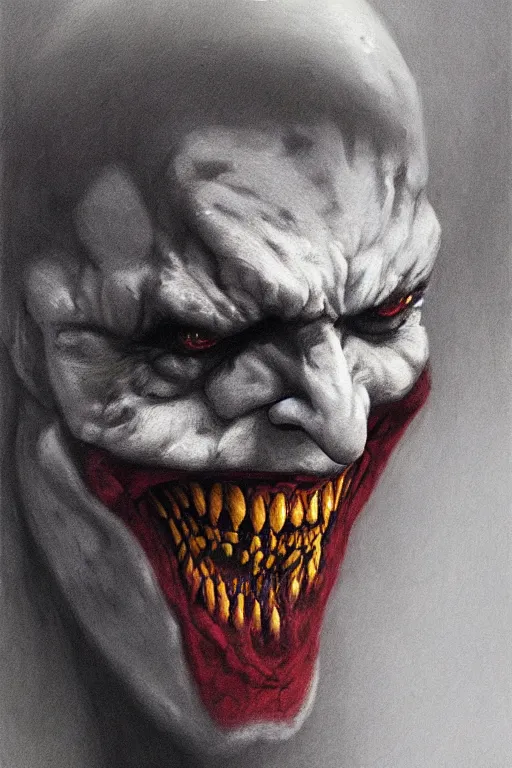 Image similar to Portrait of Joker, dc comics, dark, artstation, painted by Zdislav Beksinski