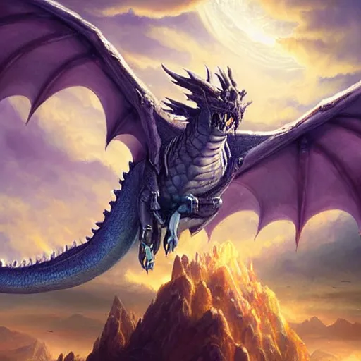 Prompt: giant dragon flying in the sky, epic fantasy style art, galaxy theme, by Greg Rutkowski, hearthstone style art, 98% artistic