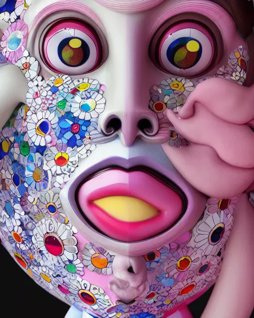 Image similar to a beautiful girl, by takashi murakami, intricate sculpture, hyper realistic, extremely detailed and beautiful aesthetic face, 8 k resolution