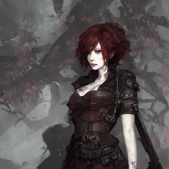 Image similar to christina hendricks!!! goth, tankoban, 4 k, tone mapping, akihiko yoshida, james jean andrei riabovitchev marc simonetti, yoshitaka amano, long hair, curly, h. hydrochaeri