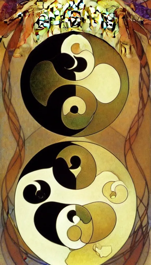 Image similar to Abstract representation of ying Yang concept, by Alfons Maria Mucha