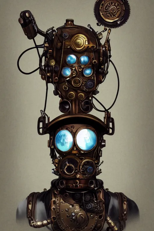 Image similar to steampunk helmet fantasy art mask robot ninja stylized digital illustration sharp focus, elegant intricate digital painting artstation concept art global illumination ray tracing advanced technology chaykin howard and campionpascale and cooke darwyn and davis jack