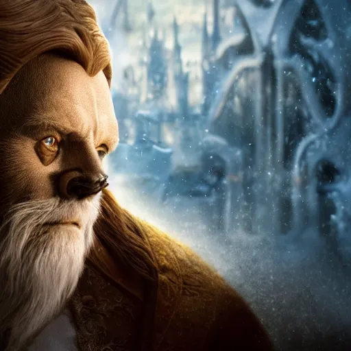 Image similar to anthony hopkins as the beast in disney's the beauty and the beast, 8K artistic photography, photo-realistic