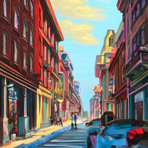 Prompt: street of Montreal, digital painting, trending on artstation