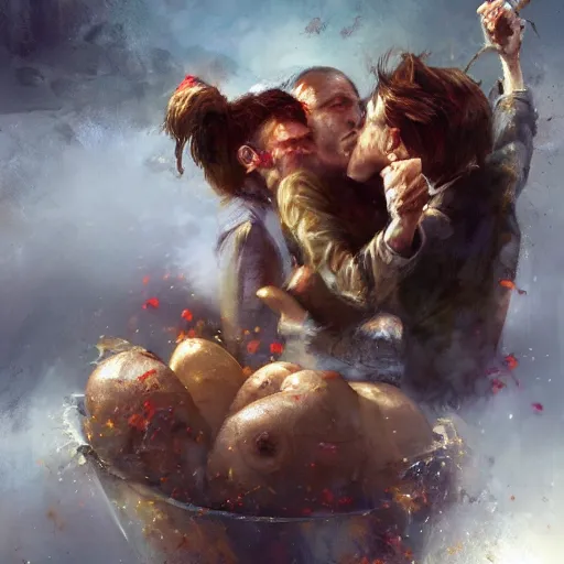 Prompt: The potatoes eaters, by raymond swanland