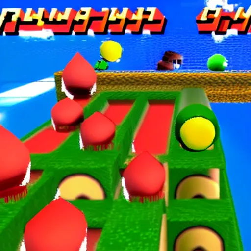 Prompt: Mario uses hyperspeed to glitch his way through 4 parallel universes in Super Mario 64