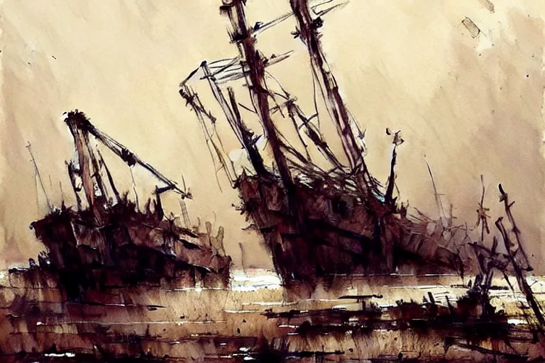 Image similar to (((((a ramshackle shipyard))))) by Jean-Baptiste Monge!!!!!!!!!!!!!!!!!!!!!!!!!!!