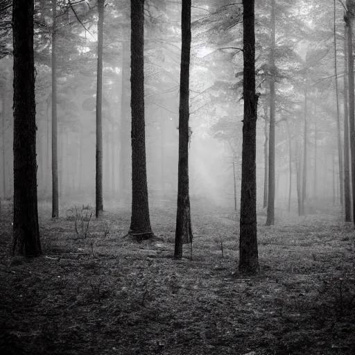 Prompt: light greyscale photograph of a forest, very low contrast