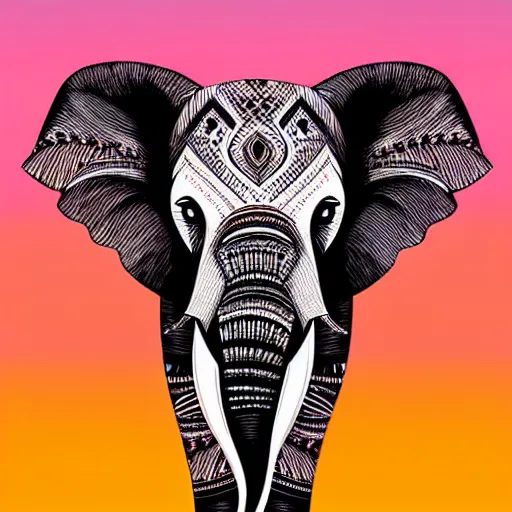 Image similar to minimalist boho style art of an elephant at sunrise, illustration, vector art